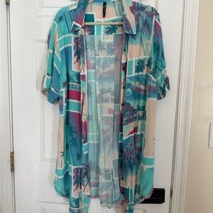 Tropical Print Button-Up Cover-up